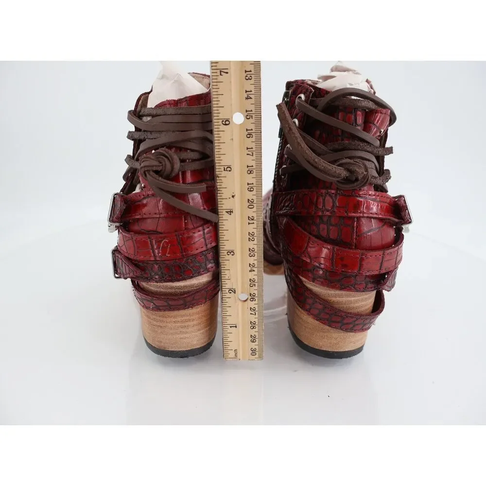 Freebird by Steven Desert Boots Womens Size 9 Red Croc Leather Boho NWB